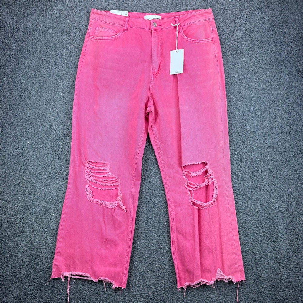 Pink Wide-Leg Ripped Jeans - Women's Flare & Wide Leg